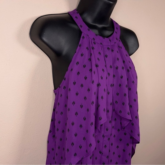 SMALL WORTHINGTON PURPLE SLEEVELESS BLOUSE FLOWY RUFFLE HALTER - Picture 7 of 12